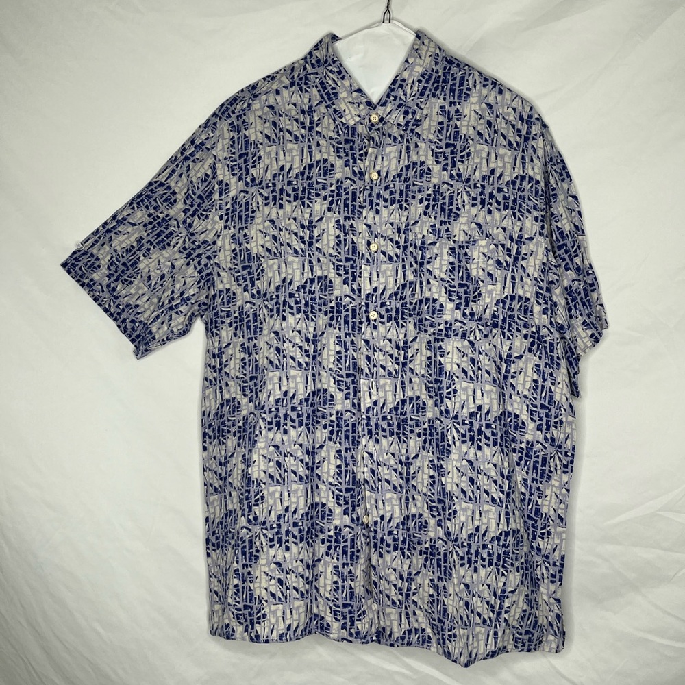 Tasso Elba Blue Casual Button Down Shirt with Vintage Pattern